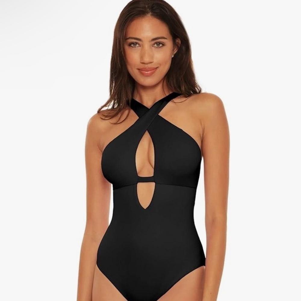 BECCA Women’s Black Fine Line Tessa Crossover Swimwear NEW Size small pretty!